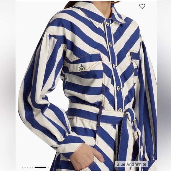 NWT FARM Rio Women’s Blue and White Striped Printed Romper Jumpsuit Tie Belt XXS - Picture 13 of 16